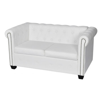 vidaXL 2 Seats Chesterfield Faux Leather White Tufted Button Bond Scroll Arm