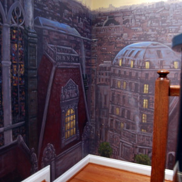 Paris Panorama 360 degree Mural hand painted throughout a 17 foot stairway