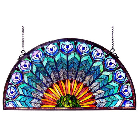 Chloe Lighting Peacock Feather Glass Window Panel CH1P046GP35-GPN