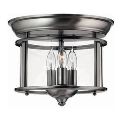 3 Light Semi Flush Mount by Hinkley Gentry in Pewter Finish - Lighting