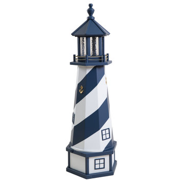 Outdoor Deluxe Wood and Poly Lumber Lighthouse Lawn Ornament, Navy and White, 47 Inch, Standard Electric Light