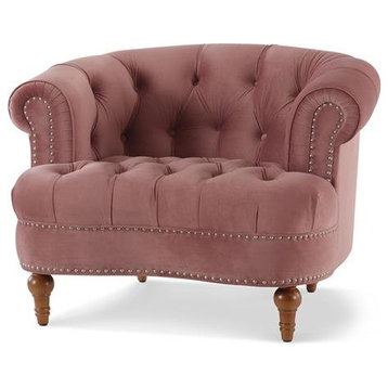 La Rosa Victorian Tufted Accent Chair Ash Rose Velvet Pink