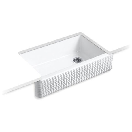 Kohler Whitehaven Kitchen Sink w/ Tall Apron & Hayridge Design, White