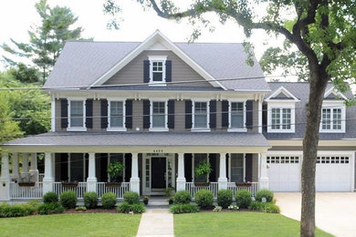 Example of a large arts and crafts gray two-story vinyl gable roof design in DC Metro
