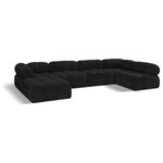 Meridian Furniture - Ames Boucle Fabric U-Shaped Modular Sectional, Black, 6-Piece: 3 Armless Chair, 2 Corner Chair, 1 Ottoman - A - Introduce a touch of modern sophistication to your living area with the exquisite Ames Boucle Fabric Sectional. With plush black boucle fabric and unique design, it will elevate the visual appeal of your living space. This elegant and captivating sectional can be mixed and matched with other pieces from the collection to create an endless array of stunning looks. So, get ready to transform your living area into an inviting and stylish haven with the Ames Boucle Fabric Sectional.