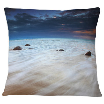 White Waves Over Moeraki Boulders Seashore Photo Throw Pillow, 16"x16"