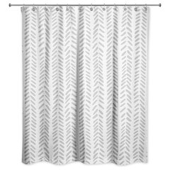 Grey and White Herringbone Shower Curtain, Modern Gray Geometric