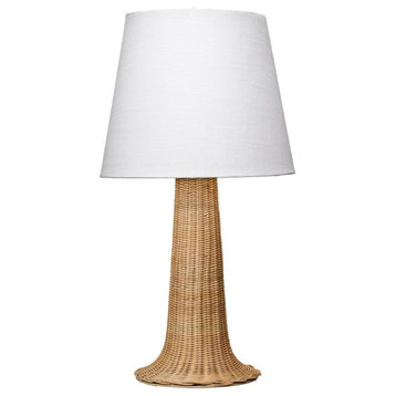 Organic Tree Trunk Shape Woven Rattan Table Lamp 27 in Tapered White Shade