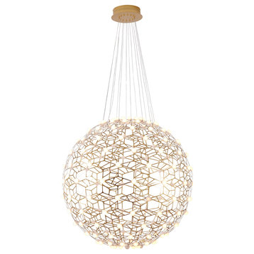 39" Gold Metal LED Chandelier With White Diffuser