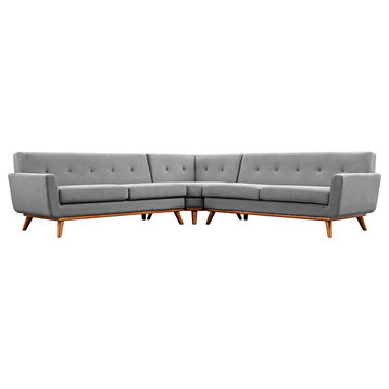 Modern Contemporary L-Shaped Sectional Sofa, Gray, Fabric