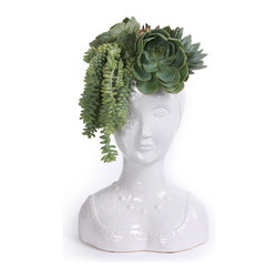 Female Bust Vase with Succulents - Home Decor