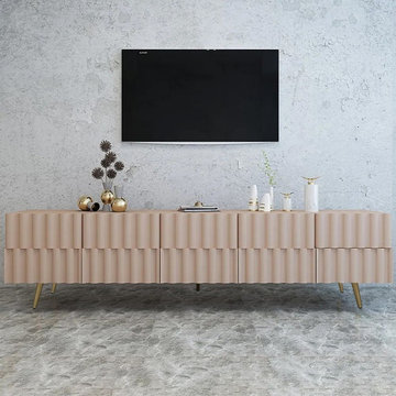 Pink Mid Century TV Stand with 4 Doors and 2 Drawers for 78" TV
