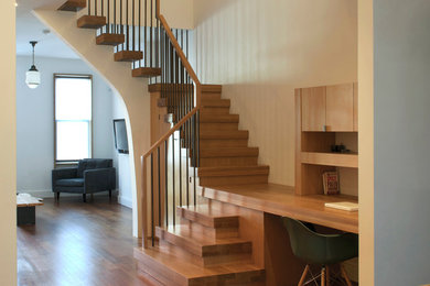Mid-sized contemporary wood l-shaped staircase in New York with wood risers.