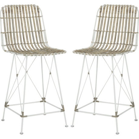 Minerva Wicker Counter Stool (Set of 2) - White Wash