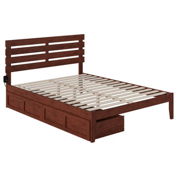 Oxford Queen Bed With Usb Turbo Charger And 2 Extra Long Drawers, Walnut