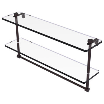 22" Two Tiered Glass Shelf with Integrated Towel Bar, Antique Bronze