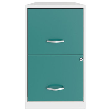 UrbanPro 18" 2-Drawer Modern Metal File Cabinet in White/Teal