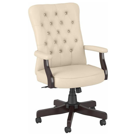 Bush Saratoga Upholstered Faux Leather Office Chair with High Back in White