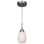 Woodbridge Lighting - Woodbridge Lighting Venezia Pearl Mini-Pendant, Satin Nickel - This quality mini-pendant uses natural oyster shell pattern to give out a shimmering pearl hue. Available in 2 different finishes, it works well alone or in groups with different arrangements and patterns