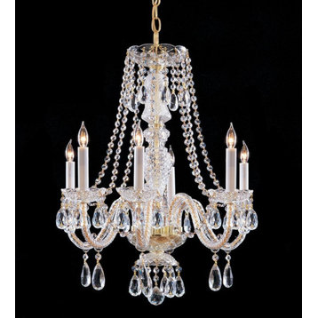 Traditional Crystal 6 Light Crystal Brass Chandelier