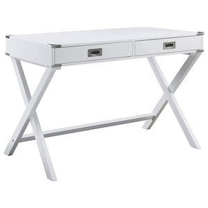 Desk White /& Chrome X-Shaped Legs Rectangular With 2 Drawers 42/" x 19/" x 31/"H