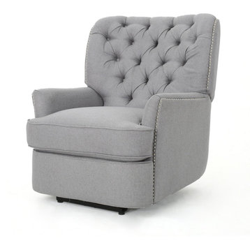 GDF Studio Palermo Tufted Fabric Power Recliner Chair, Light Gray