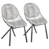 Wired Chair, Black Metal with Light Gray Faux Leather Cushions, Set of 2