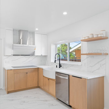 Modern Oak and White Kitchen Remodel with Waterfall Island | The Cabination