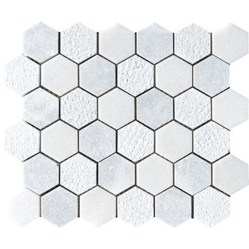10 3/8"x12" Allure & Glacier Textured Hexagon Modern Mosaic