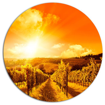 Scenic Sunset Road In Italy, Landscape Wall Round Wall Art, 23"
