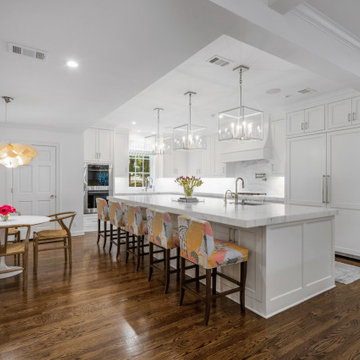 Elegant Modern French Country Kitchen with Marble Accents and Floral Charm