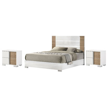 Furniture of America Erla 3pc White Wood Bedroom Set-King + 2 Nightstands