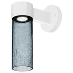 Besa Lighting - Besa Lighting JUNI10BL-WALL-LED-WH Juni 10 - 11.5" 4W 1 LED Outdoor Wall Sconce - The Juni 10 sconce is composed of a Silver aluminum bracket and transparent Blue glass cylinder, with an interesting bubble pattern blown randomly throughout the glass. The pleasing play of light through the bubble accents make for a striking affect. The standard incandescent option offers a prominent display of the lamp filament behind the glass, while the LED option results in a splash of concealed LED downlight. These stylish and functional luminaries are offered in a beautiful Silver finish.  Shade Included: TRUE  Dimable: TRUE  Eco-Friendly: TRUE  Color Temperaute:   Lumens: 240  CRI: 82  Rated Life: 25,000 HoursJuni 10 11.5" 4W 1 LED Outdoor Wall Sconce White Blue Bubble GlassUL: Suitable for damp locations, *Energy Star Qualified: n/a  *ADA Certified: n/a  *Number of Lights: Lamp: 1-*Wattage:4w LED bulb(s) *Bulb Included:Yes *Bulb Type:LED *Finish Type:White
