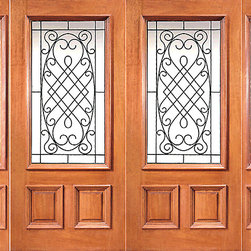 Pre-hung Mahogany 3/4 Lite Entry Double Door with Two Sidelites - Front Doors