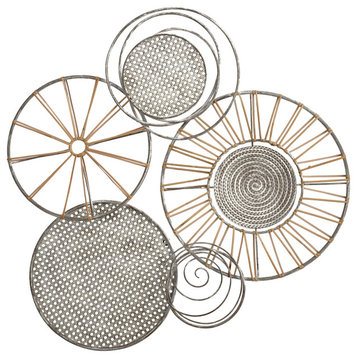 Nobu Circular Moments Iron and Rattan Multiple Sized Disc Wall Sculpture