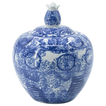 Abstract Decorative Jar or Canister, Blue/White