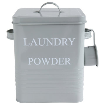 "Laundry Powder" 3 Piece Gray Metal Container With Lid/Scoop