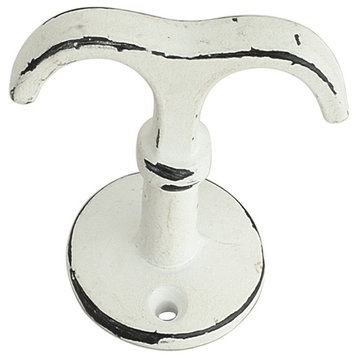 Heavy Duty Coat or Hat Hook, Round Base 2-1/6'', Distressed White, Wall Hook