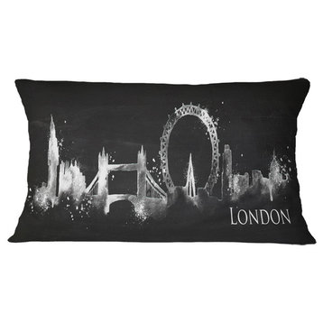 London Dark Silhouette Cityscape Painting Throw Pillow, 12"x20"