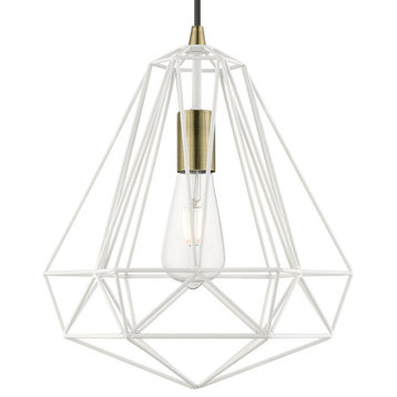 Livex Lighting 41324 Knox 12"W Pendant - Textured White / Antique Brass Accents
