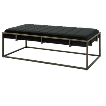 GDF Studio Vassy Modern Velvet Ottoman Bench, Black/Brush Gold