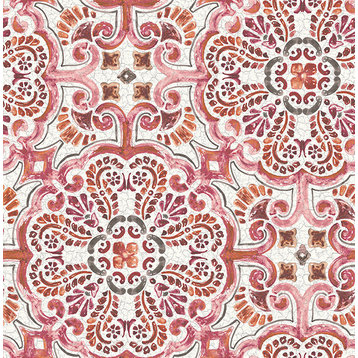 Florentine Tile Pattern Wallpaper, Pink, Bolt
