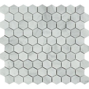 Bianco Mare Marble Hexagon Mosaic, 1 X 1 Honed