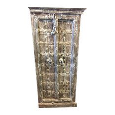 Mogul Interior - Consigned Antique Cabinet Teak Door Iron Nailed Rustic Armoire Old Spanish World - Wall Accents