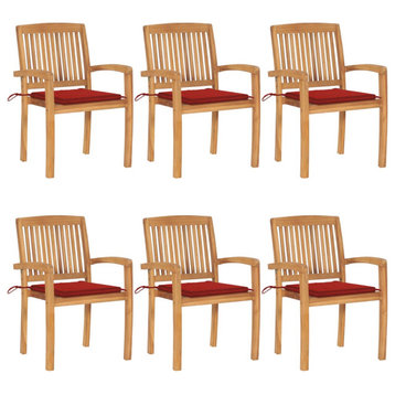 vidaXL 6x Solid Teak Wood Stacking Patio Chairs with Cushions Garden Chairs