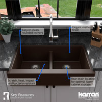 Karran Retrofit Farmhouse Quartz 34" Double Bowl Sink, Brown
