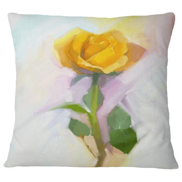 Rose With Green Leaves Painting Floral Throw Pillow, 16"x16"