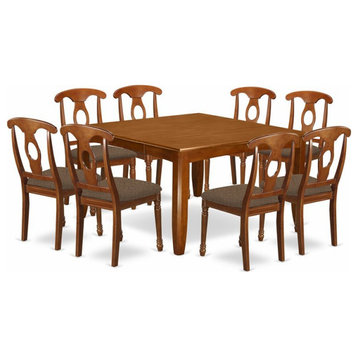 East West Furniture Parfait 9-piece Dining Set with Cushion Seat in Saddle Brown