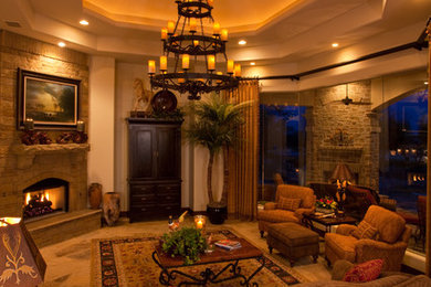 Family room - mediterranean family room idea in Huntington