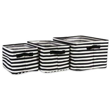 DII Rectangle Woven Cotton Laundry Bin in Black/White (Set of 3)